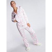 Boux Avenue Satin Printed Long Sleeve & Pant Revere Set - Dusky Pink