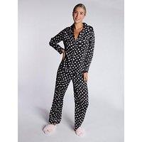 Boux Avenue Luxe Satin Heart Long Sleeve Revere Pj Set - Black Mix