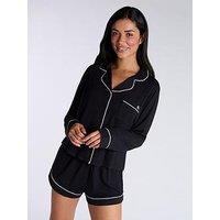 Boux Avenue Modal Long Sleeve Revere & Short Pj Set - Black