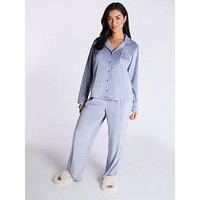 Boux Avenue Velour Revere Pj Set - Denim Blue
