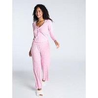 Boux Avenue Rib Heart Ruched Long Sleeve Pj Top & Pant Set - Dusky Pink