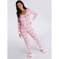 Boux Avenue Rib Bear Fairisle Long Sleeve All-In-One - Pink Mix