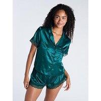 Boux Avenue Amelia Short Sleeve Revere Top & Short Set - Emerald