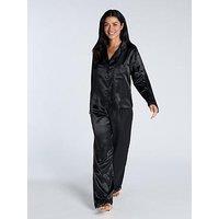 Boux Avenue Amelia Long Sleeve Revere Top & Pant Set - Black