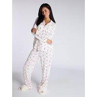 Boux Avenue Modal Candy Cane Revere & Pant Pj Set - Ivory Mix