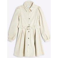 River Island Older Girl Faux Leather Belted Shirt Dress - Cream