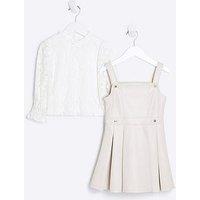 River Island Mini Faux Leather Pinny Dress Set - Cream