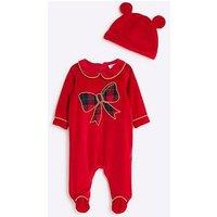 River Island Baby Baby Girls Christmas Bow Collared Sleepsuit Set - - Red