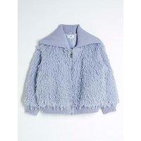 River Island Girls Shaggy Faux Fur Bomber Jacket - Blue