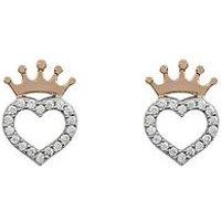 Disney Sterling Silver 18Ct Gold Plated Crown Heart Stud Earrings