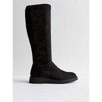 New Look Wide Fit Suedette Zipped Knee High Boots - Black