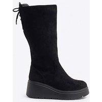 River Island Older Girl Suedette Wedge Knee High Boots - Black
