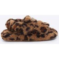 River Island Faux Fur Leopard Slippers - Brown