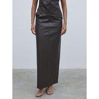Pretty Lavish Faux Leather Maxi Skirt - Dark Brown