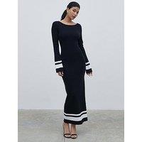 Pretty Lavish Stripe Midaxi Knit Dress - Black & Cream