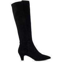Dune London Sera Knee High Heeled Suede Boot - Black