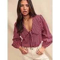 Nobodys Child Gingham Print Collar Detail Long Sleeve Blouse - Pink