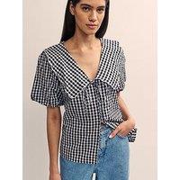 Nobodys Child Gingham V Neck Puff Sleeve Blouse - Multi