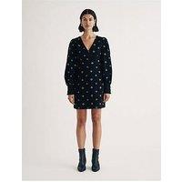 Nobodys Child Embroidered Long Sleeve Cord Mini Dress - Black