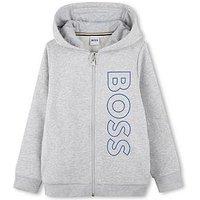 Boss Boys Logo Zip Through Hoodie - Grey
