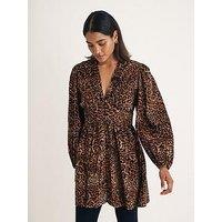 Nobodys Child Leopard Print Button Down V Neck Cord Mini Dress - Multi