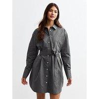 New Look Pinstripe Poplin Mini Shirt Dress - Grey/Print
