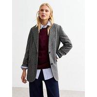 New Look Grey Textured Herringbone Single Breasted Oversized Blazer - Print