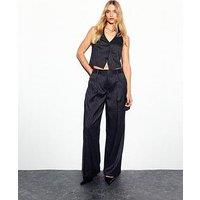 New Look Glitter Pinstripe Wide Leg Trousers - Black