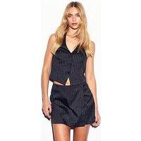 New Look Black Glittery Pinstripe Wrap Skort