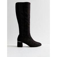 New Look Wide Fit Gold Trim Knee High Boots - Black