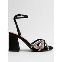 New Look Wide Fit Suedette Embellished Strap Sandals - Black