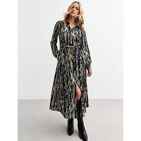 New Look Blue Tie Dye Satin Midi Shirt Dress - Print