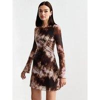 New Look Tie Dye Mesh Skater Dress - Print
