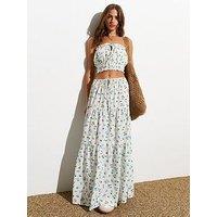 New Look White Ditsy Floral Tiered Midi Skirt