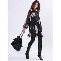 Religion Infinity Mini Tunic Dress With Hand Painted Print - Black
