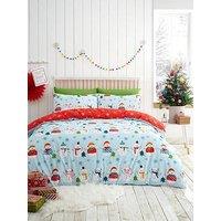 Fusion Christmas Snowman Easy Care Duvet Cover Set - Blue/Red