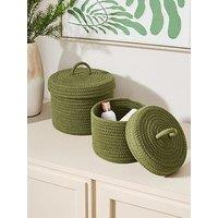 Very Home Set Of 2 Cotton Rope Baskets With Lids
