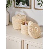 Very Home Set Of 2 Cotton Rope Baskets With Lids