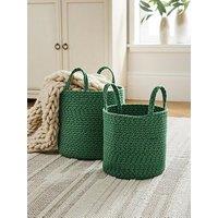 Very Home Set Of 2 Cotton Rope Storage Baskets In Green