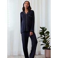 Chelsea Peers Modal Long Button Up Pyjama Set - Navy