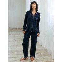 Chelsea Peers Modal Button Up Long Pyjama Set - Navy