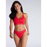 Boux Avenue Bow Embroidered Thong - Strawberry