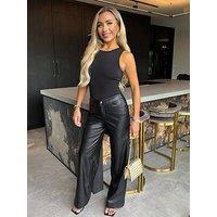Ax Paris Faux Leather Wide Leg Trousers - Black