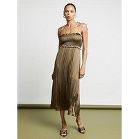 River Island Crinkle Shirred Midi Dress - Dark Khaki