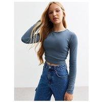 New Look 915 Girls Long Sleeve Ruched Stretch Cotton Top - Blue