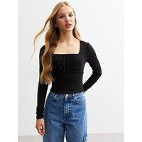 New Look 915 Girls Ruched Front Ribbed Jersey Top - Black