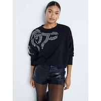 River Island Embellished Leaf Sweatshirt - Black