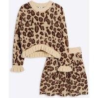 River Island Leopard Jumper And Skirt Set - Brown