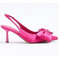 River Island Satin Sling Back Bow Court Shoe - Bright Pink