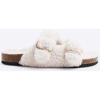 River Island Older Girl Borg Footbed Slippers - Cream